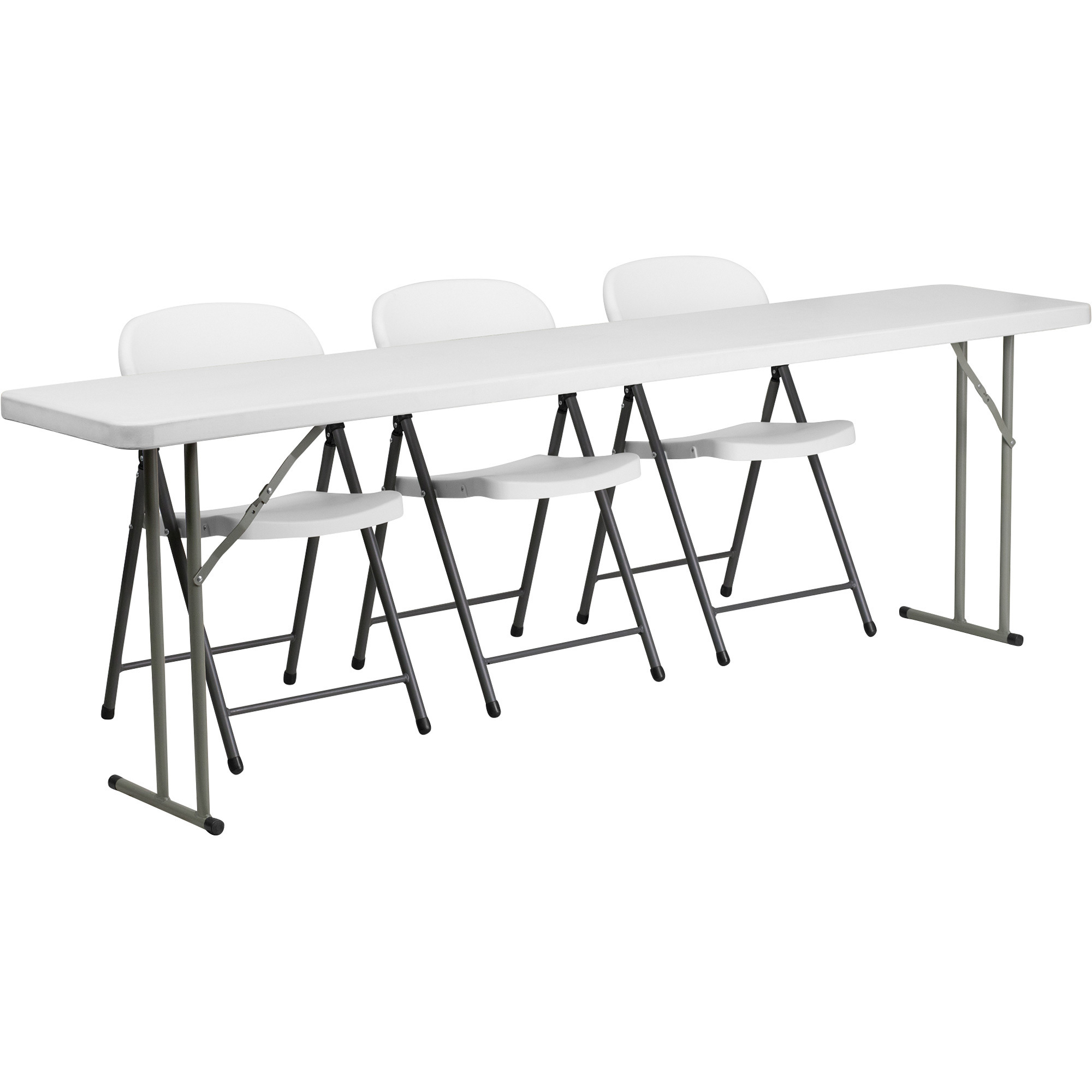 Flash Furniture Plastic Folding Training Table and Folding Chair 4-Piece Set, White, 18in.W x 96in.D x 29in.H Table, 2 Chairs, Model# RB18962